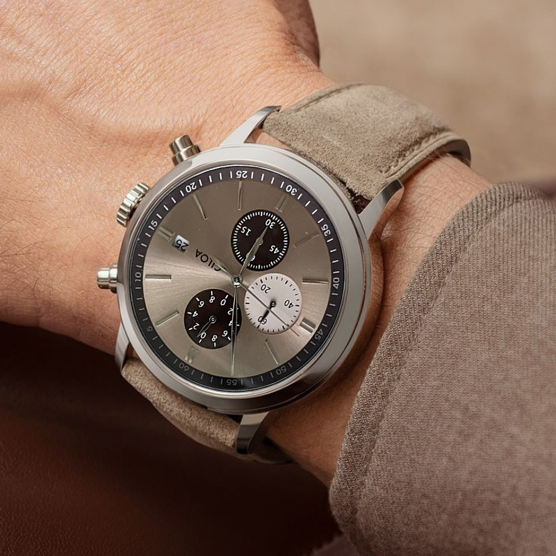 ساعة يد رجالية من CILOA، كرونو - مراجعة Suede Strap Watch وسعره